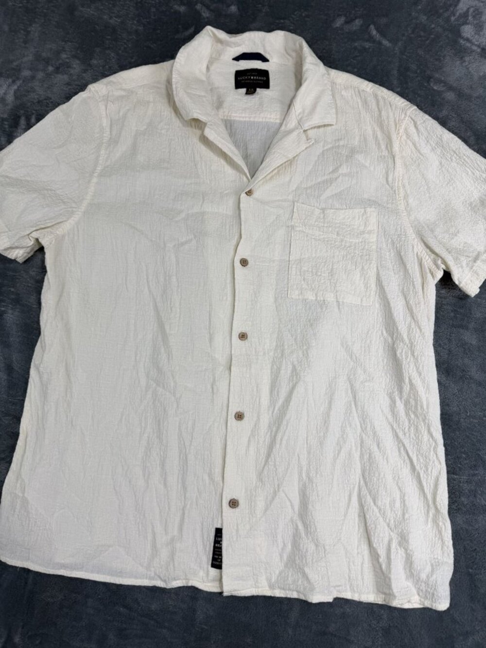 Lucky Brand Mens White Short Sleeve Button-Down Shirt L